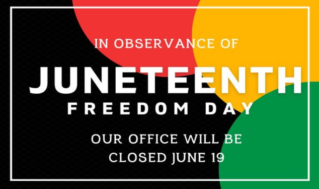 Offices closed Thursday for the Juneteenth Holiday. Town Offices will re-open on Friday, June 20th