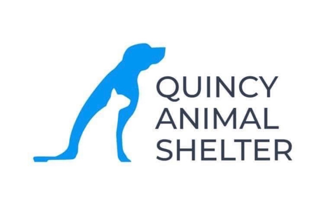 Quincy Animal Shelter Logo- outline of dog and cat with words Quincy Animal Shelter