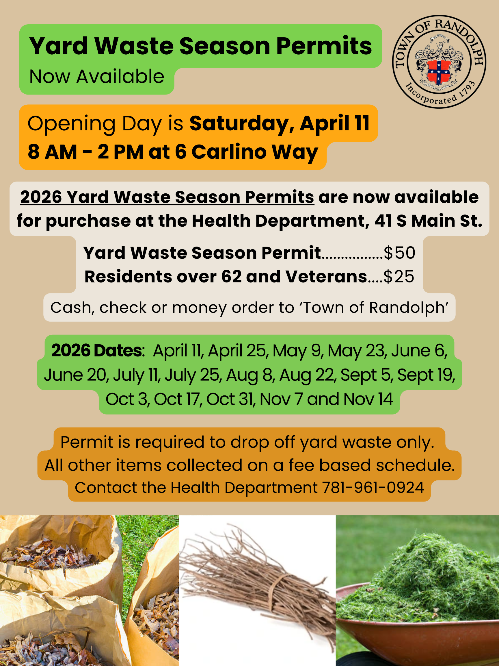 2026 Yard Waste Season Permits Now Available at the Health Department 41 South Main Street