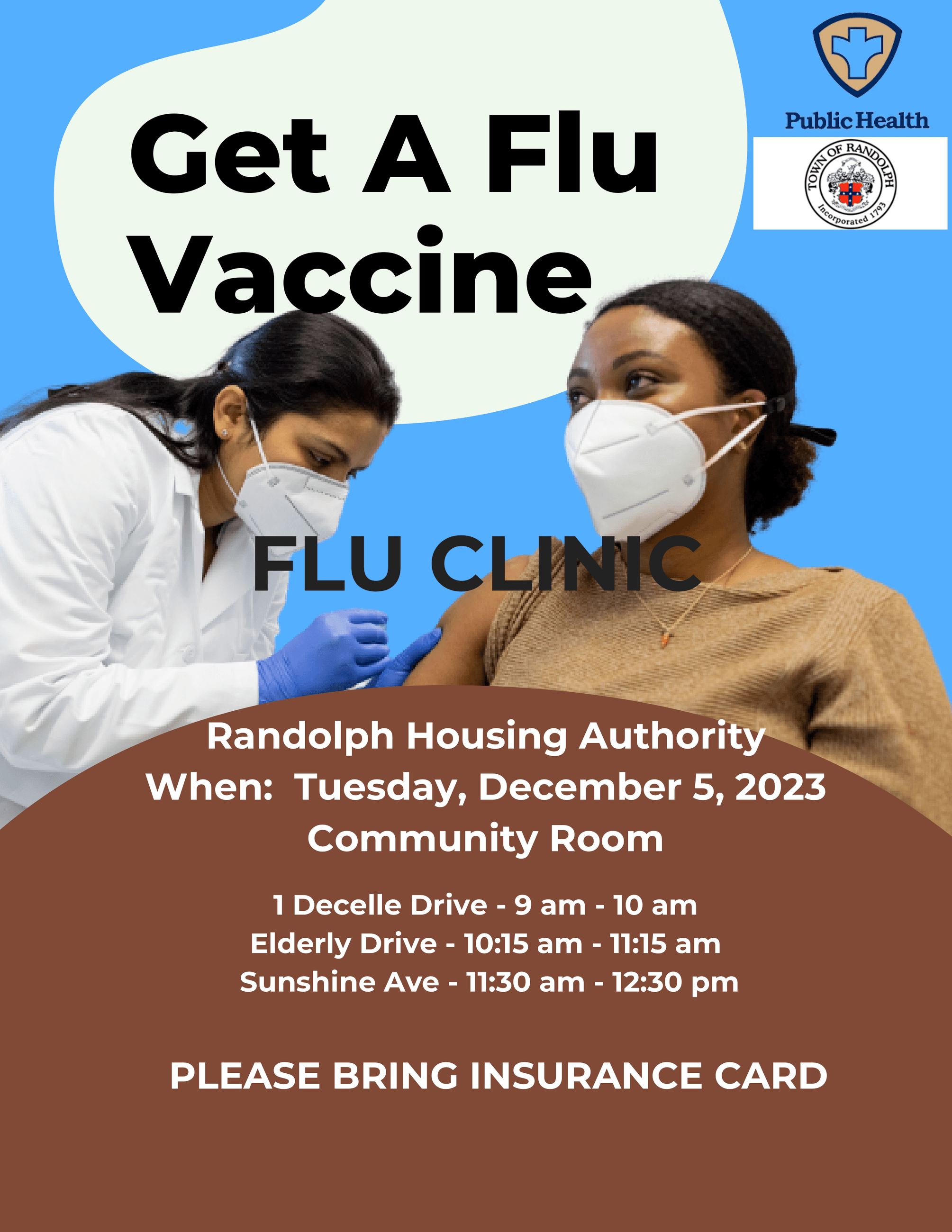 Flu Clinics 9 am to 12:30pm on December 5th, 1 Decelle Drive, Elderly Drive and Sunshine Ave