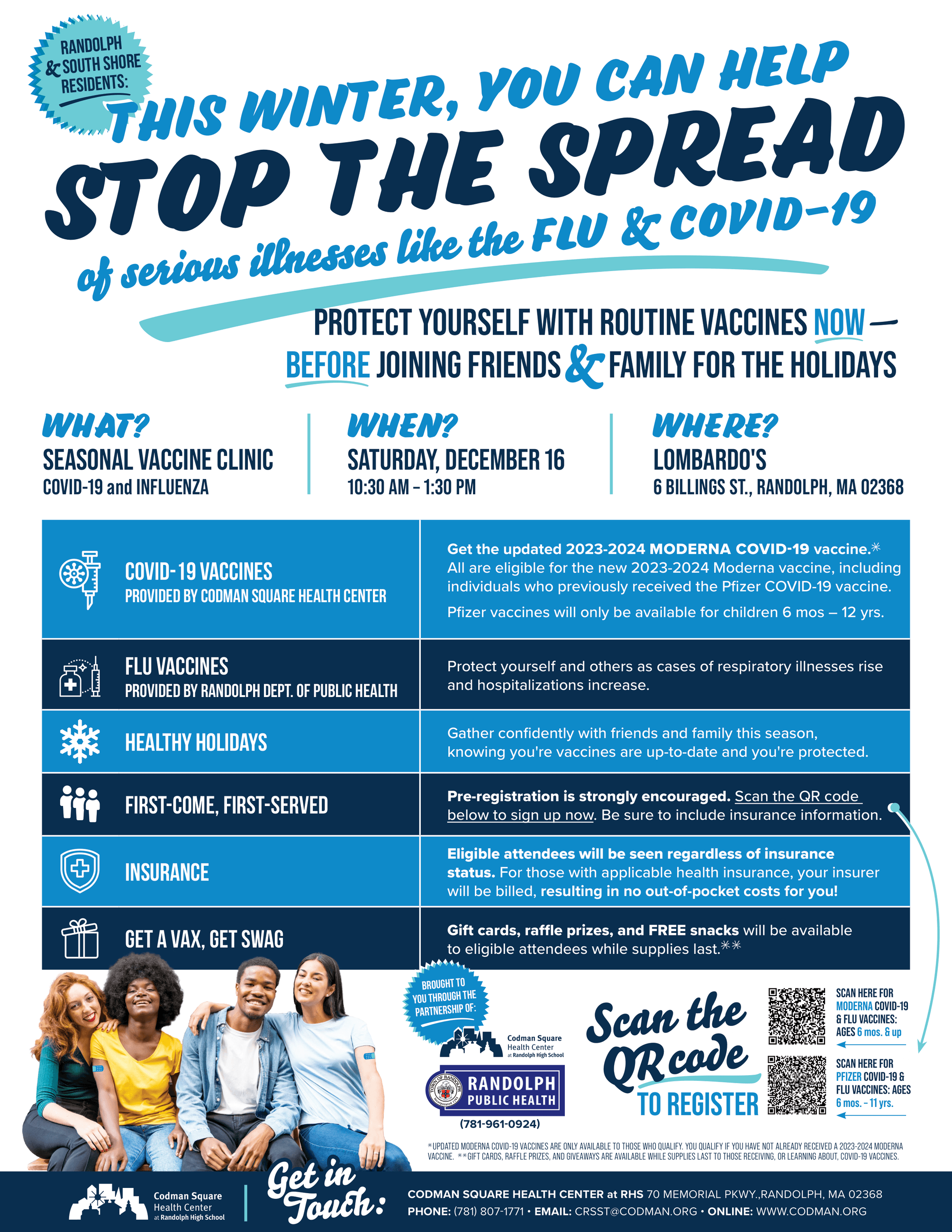 COVID and FLU Vaccine Clinics at Lombardos, 6 Billings Street on 12-16-23 from 10:30am-1:30pm