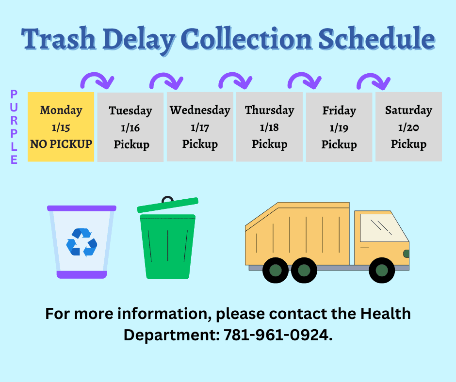 Trash and recycling delayed one day the week of Jan. 15th due to Dr. Martin Luther King, Jr. Holiday