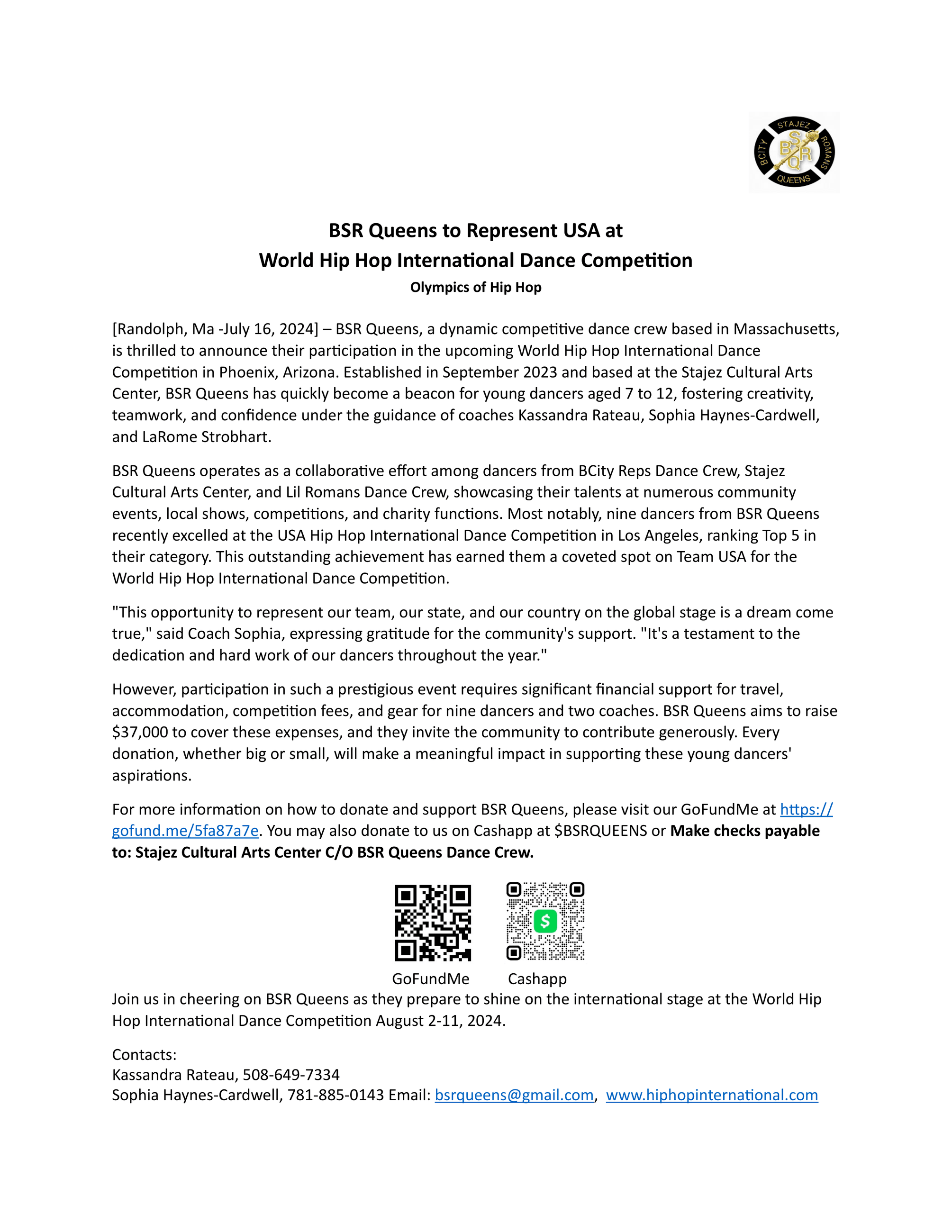 Support the BSR Queens Dance Team to attend the World International Hip Hop Competition