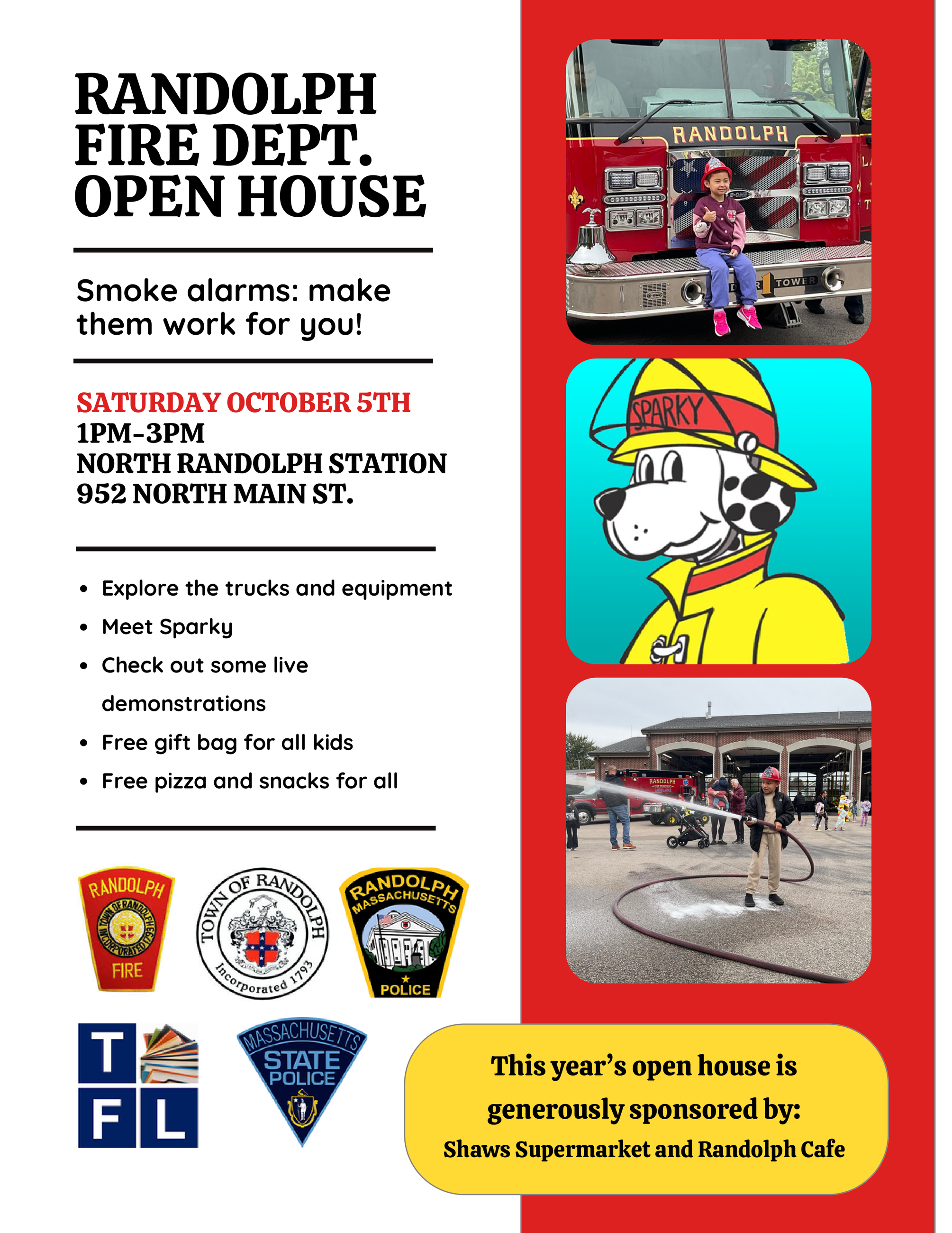 Fire Department Open House, October 5th, 952 North Main Street 1 pm- 3 pm