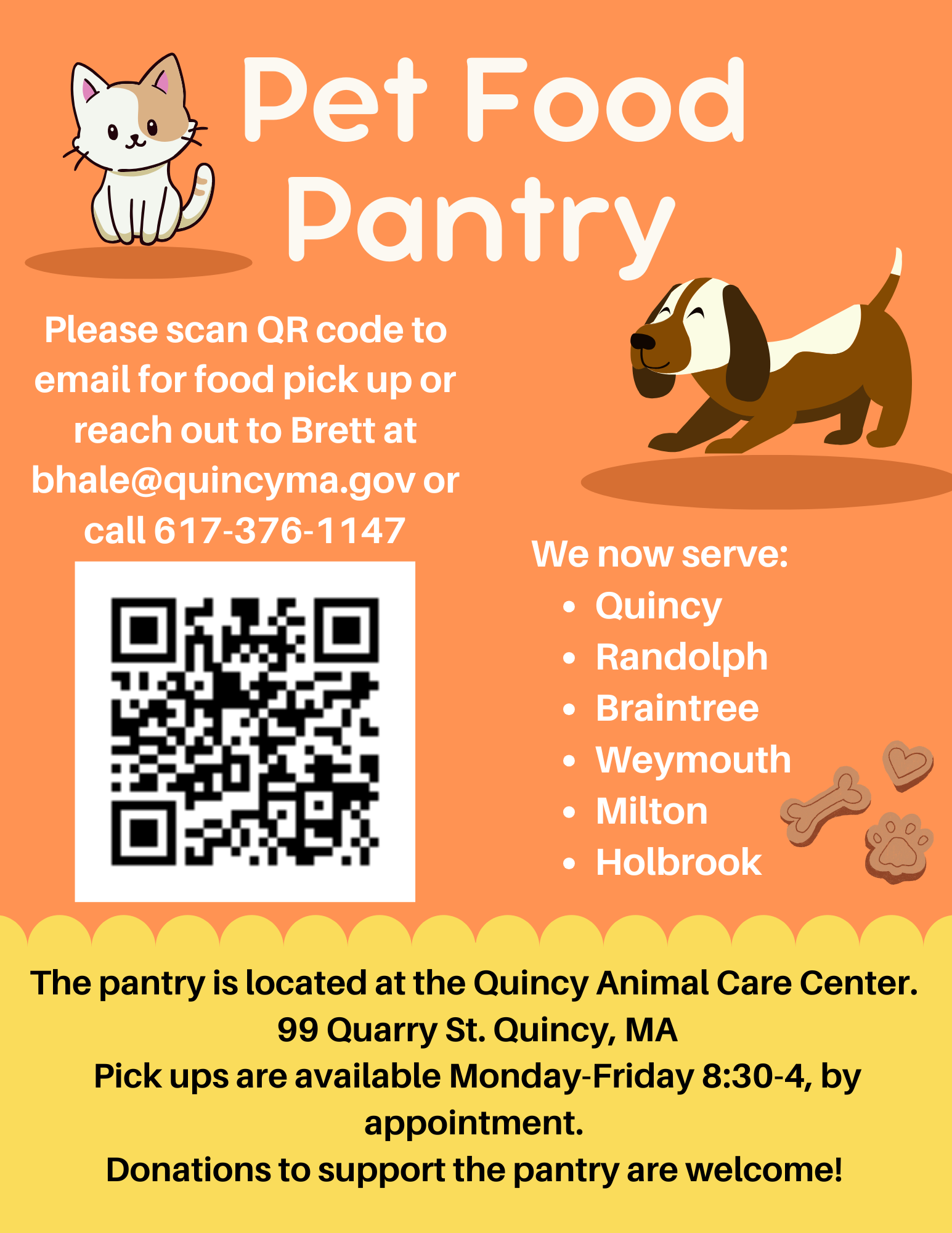 New Pet Food Pantry at Quincy Animal Care Center, 99 Quarry St, Quincy. Randolph residents welcome