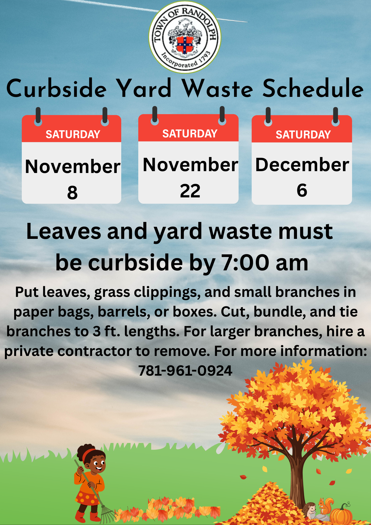 Fall Curbside Yard Waste Pickup First Pickup Nov.8th, picture of woman raking fall color leaves