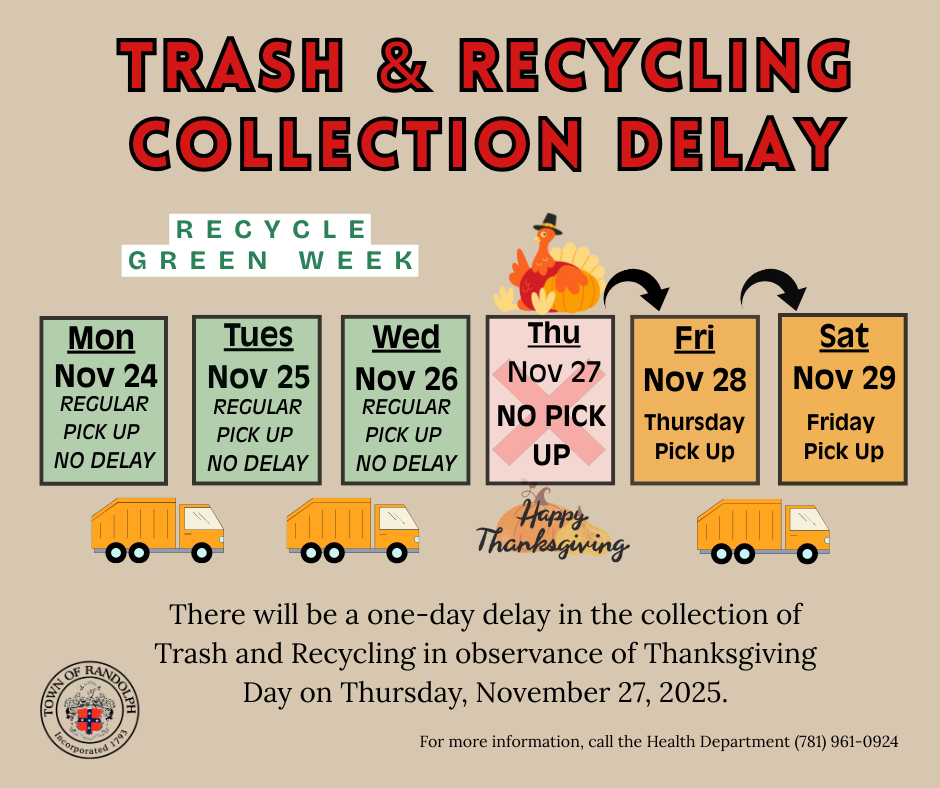 No trash pick up on Thursday, November 27th due to Thanksgiving holiday.